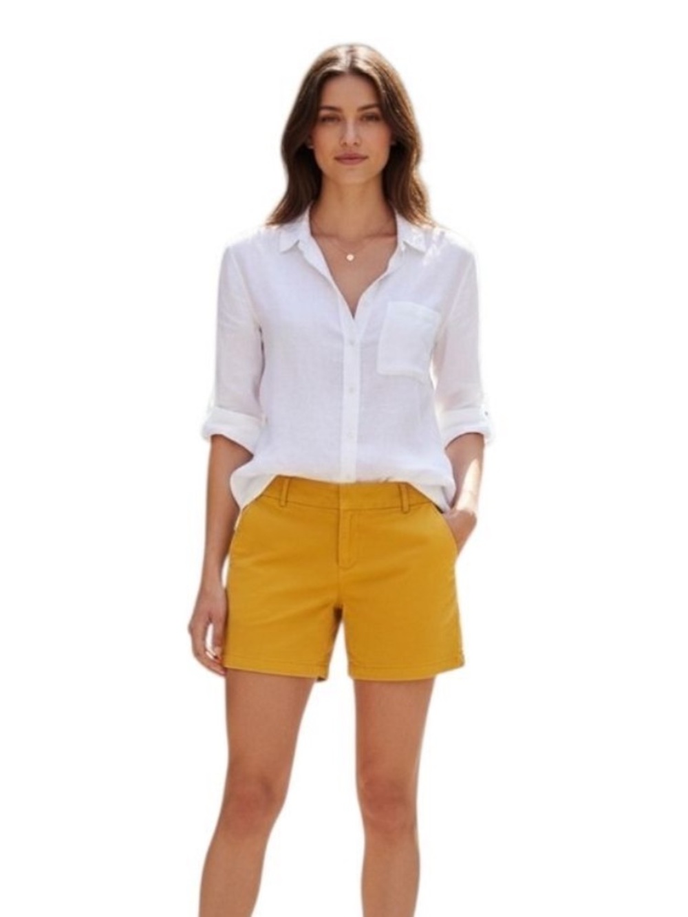 LOFT Mustard Yellow Women’s Mid-Rise Chino Shorts